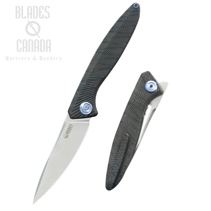 Kubey Pike Flipper Folding Knife, CPM 20CV Sandblast, Titanium Flame, KB2103C