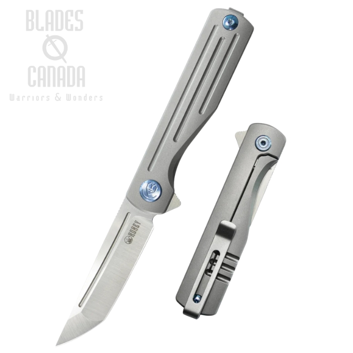 Kubey Muso Flipper Framelock Knife, M390 Satin, Titanium Grey, KB244A