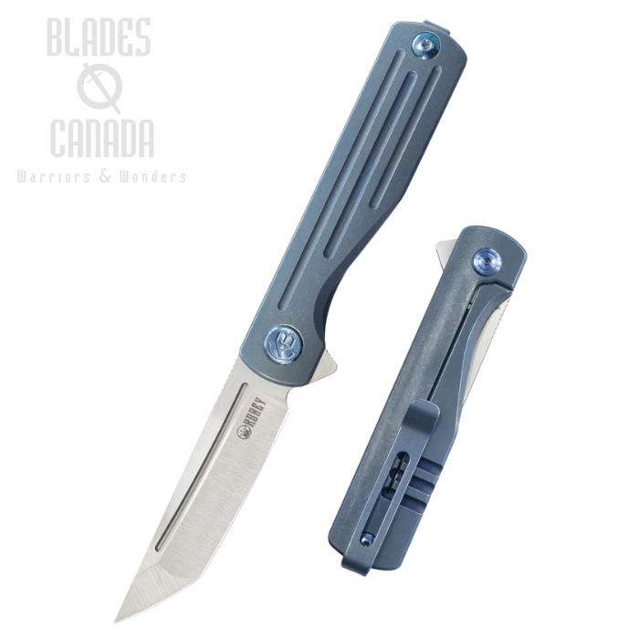 Kubey Muso Flipper Framelock Knife, M390 Satin, Titanium Blue, KB244B