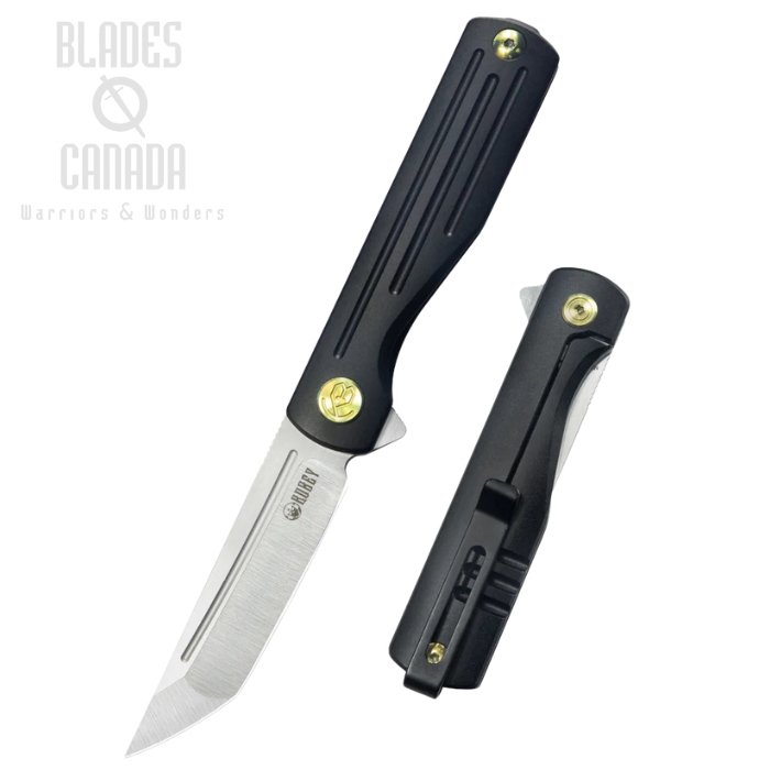 Kubey Muso Flipper Framelock Knife, M390 Satin, Titanium Black, KB244C