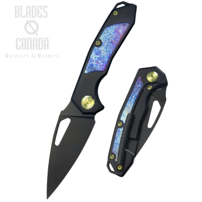 Kubey Coeus Framelock Folding Knife, S35VN Black, Titanium Black/Timascus, KB286B