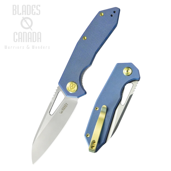 Kubey Vagrant Folding Knife, M390 Sandblast, Micarta Blue, KB291U