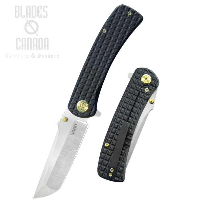 Kubey Interflow Flipper Framelock Knife, M390 Satin, Titanium Black Frag, KB294C