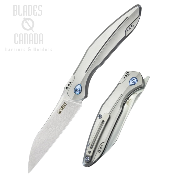 Kubey Barracuda Flipper Folding Knife, M390 Satin, Titanium Grey, KB299C