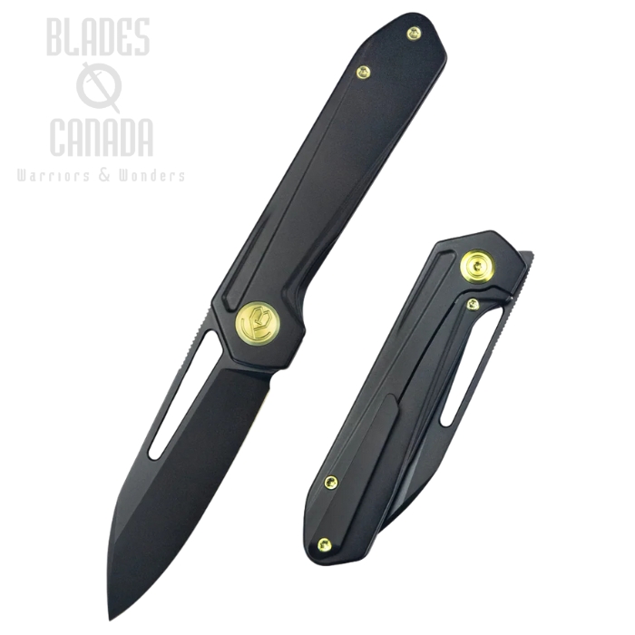 Kubey Royal Flipper Framelock Knife, M390 Black, Titanium Black, KB321O