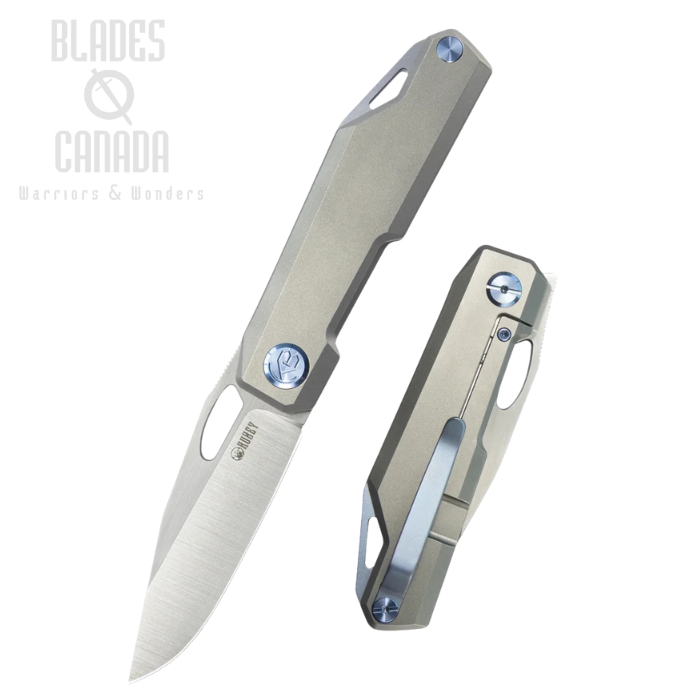 Kubey Verijero Flipper Framelock Knife, 14C28N Satin, Titanium Grey, KB340A