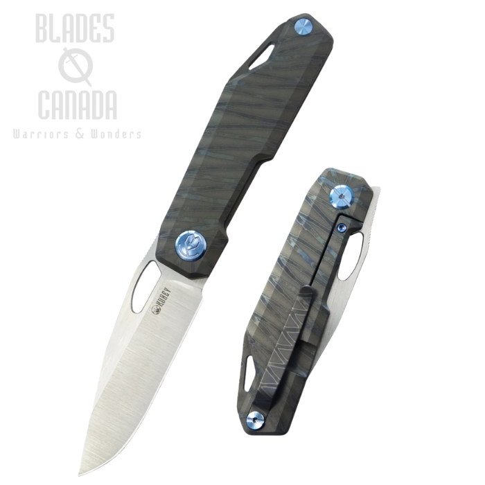 Kubey Verijero Flipper Folding Knife, 14C28N Satin, Titanium Flame, KB340C