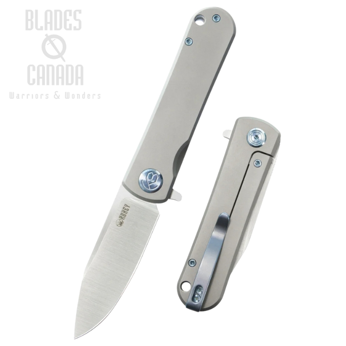 Kubey NEO Flipper Framelock Knife, S35VN Belt Satin, Titanium Grey, KB359A