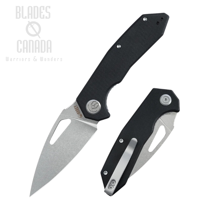 Kubey Coeus Folding Knife, 14C28N Stonewash, G10 Black, KU122U