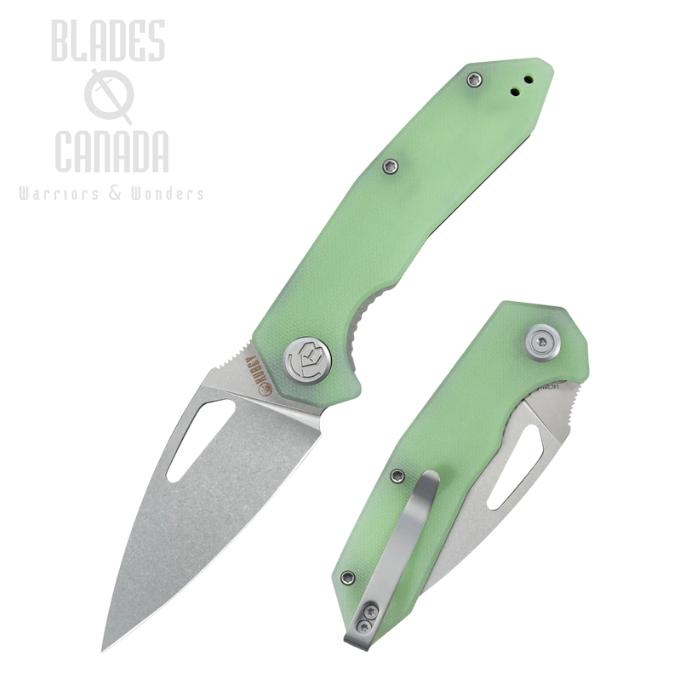 Kubey Coeus Folding Knife, 14C28N Stonewash, G10 Jade, KU122V