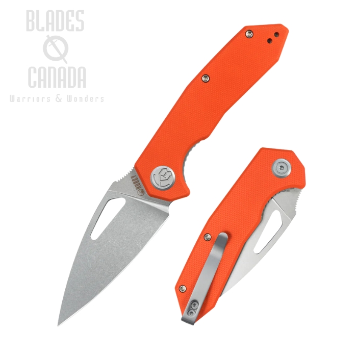 Kubey Coeus Folding Knife, 14C28N Stonewash, G10 Orange, KU122W