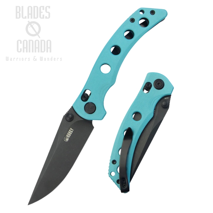 Kubey Hound Crossbar Lok Folding Knife, 14C28N Blackwash, G10 Tiffany Blue, KU172D