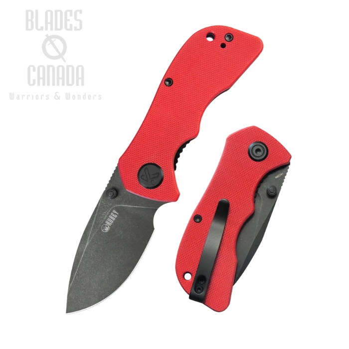 Kubey Karaji Folding Knife, 14C28N Blackwash, G10 Red, KU180K