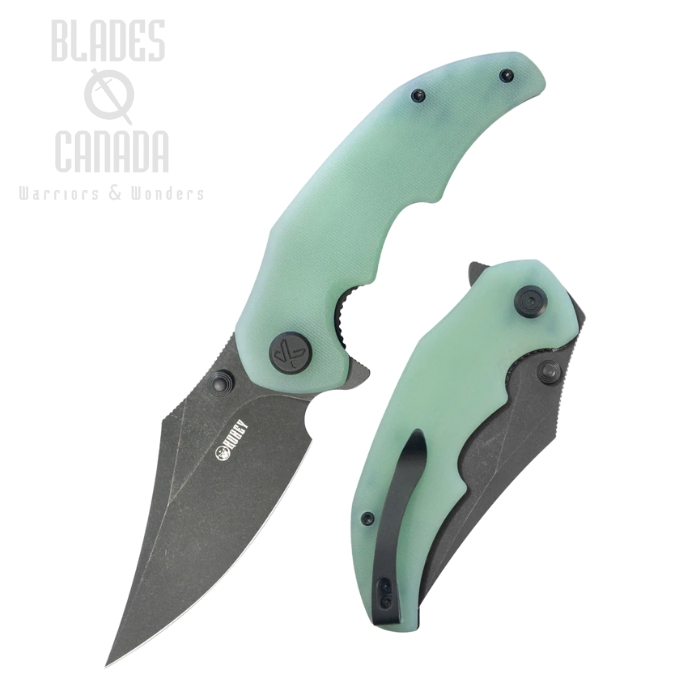 Kubey Ceto Flipper Folding Knife, 14C28N Blackwash, G10 Jade, KU181F