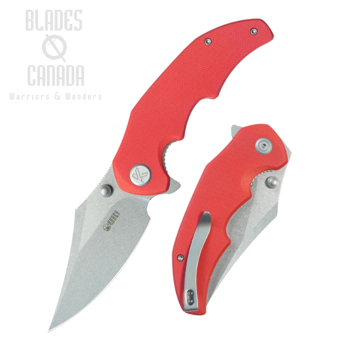 Kubey Ceto Flipper Folding Knife, 14C28N Stonewash, G10 Red, KU181H