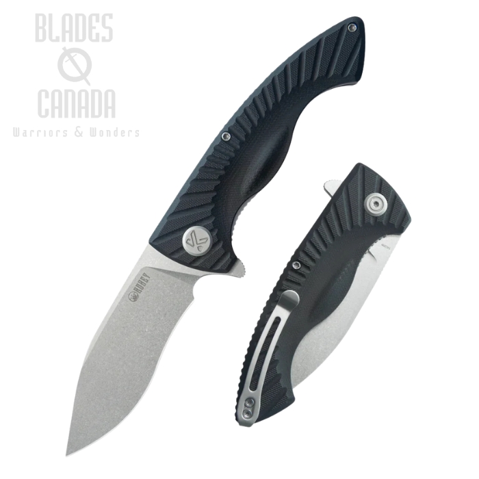 Kubey Timberwolf Flipper Folding Knife, 14C28N Stonewash, G10 Black, KU208D