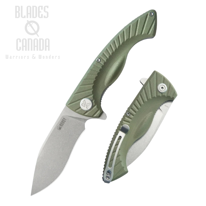 Kubey Timberwolf Flipper Folding Knife, 14C28N Stonewash, G10 Green, KU208F