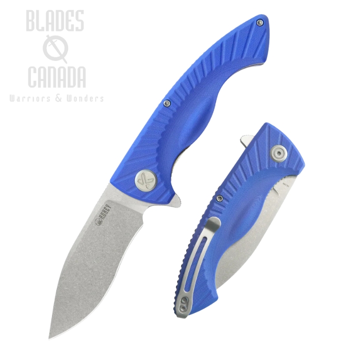 Kubey Timberwolf Flipper Folding Knife, 14C28N Stonewash, G10 Blue, KU208G