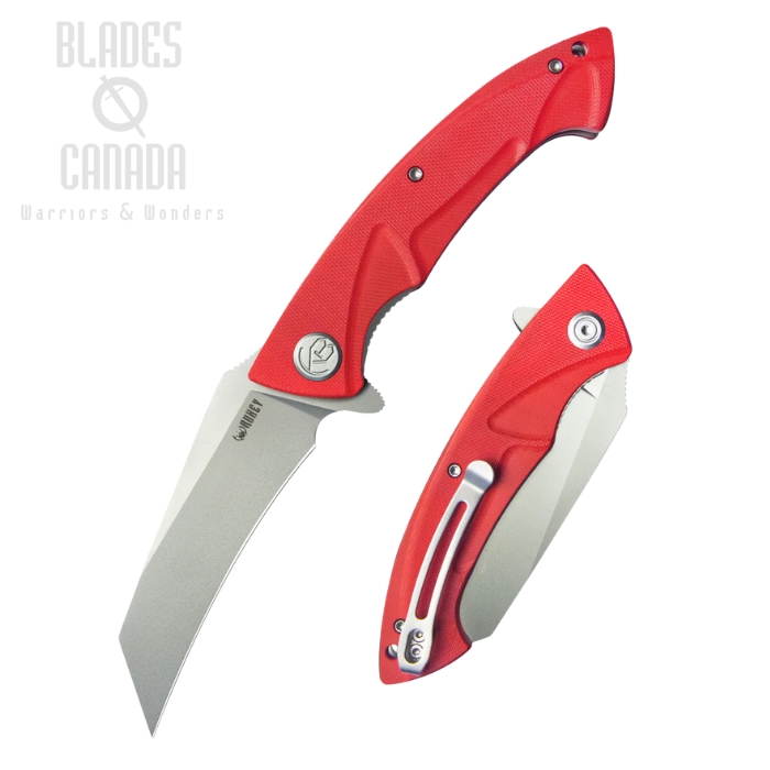 Kubey Anteater Flipper Folding Knife, 14C28N Sandblast, G10 Red, KU212H