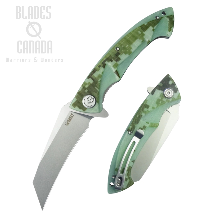 Kubey Anteater Flipper Folding Knife, 14C28N Sandblast, G10 Camo, KU212J