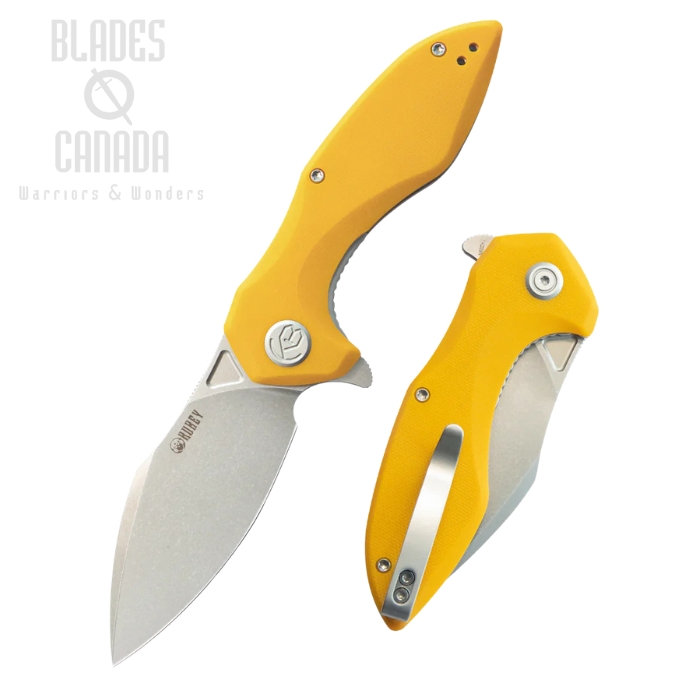 Kubey Noble Flipper Folding Knife, 14C28N Beadblast, G10 Yellow, KU236J