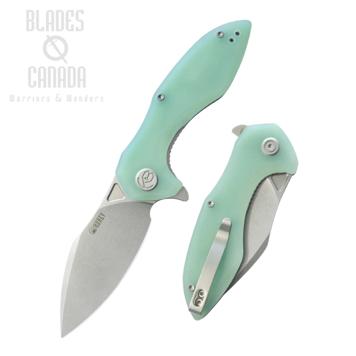 Kubey Noble Flipper Folding Knife, 14C28N Beadblast, G10 Jade, KU236M