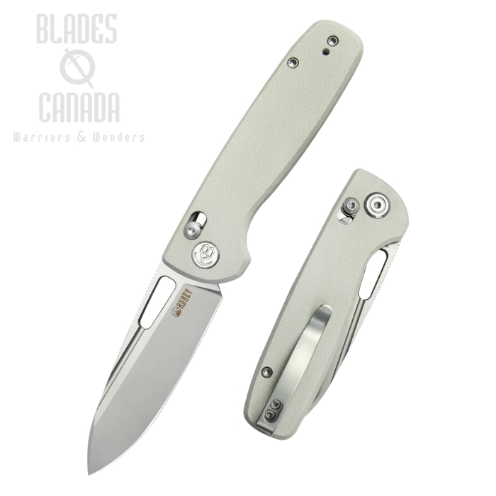 Kubey Bluff Axis Lock Folding Knife, 14C28N Sandblast, G10 White, KU248C