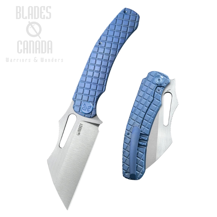 Kubey Sylow Framelock Folding Knife, 14C28N Stonewash, Titanium Blue Pattern, KB260B