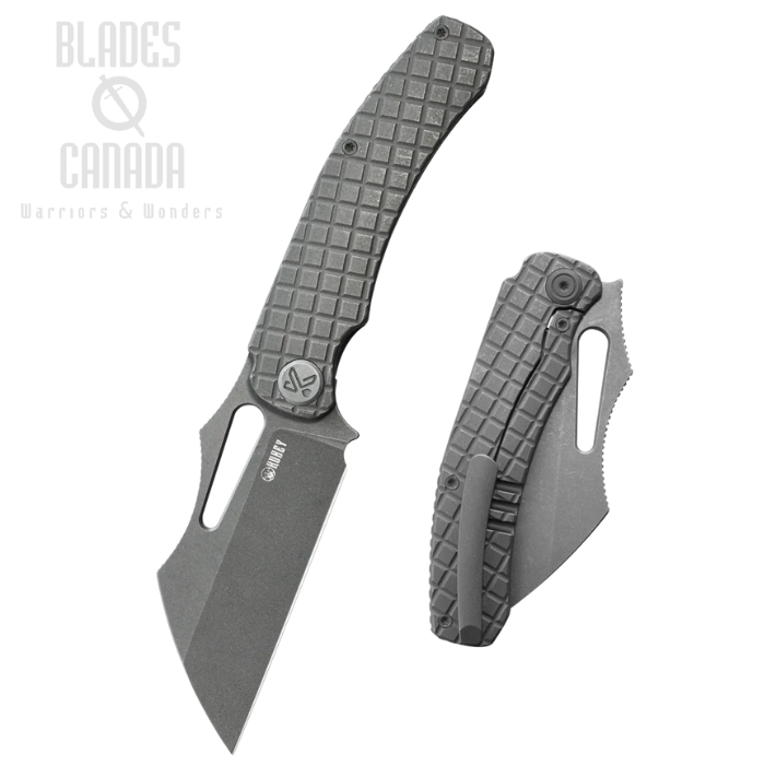 Kubey Sylow Framelock Folding Knife, 14C28N Darkwash, Titanium Darkblast Pattern, KB260C