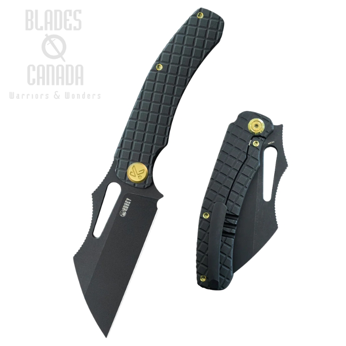 Kubey Sylow Framelock Folding Knife, 14C28N Blackwash, Titanium Black Pattern, KB260D