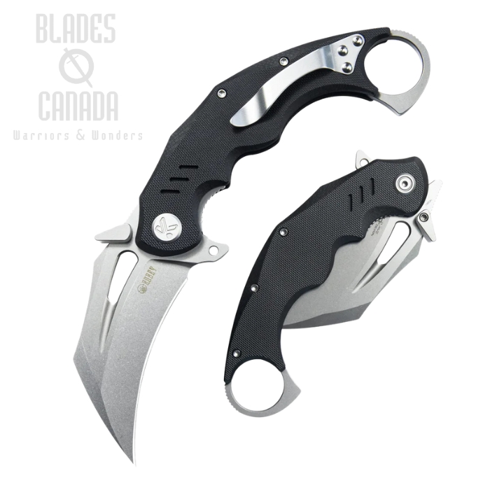 Kubey Wrath Flipper Karambit Knife, 14C28N Beadblast, G10 Black, KU261A