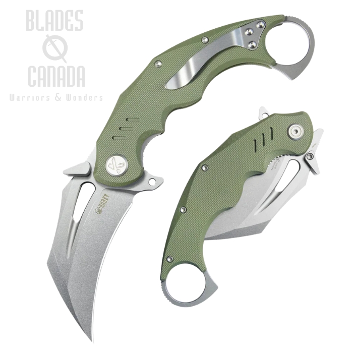 Kubey Wrath Flipper Karambit Knife, 14C28N Beadblast, G10 Green, KU261B