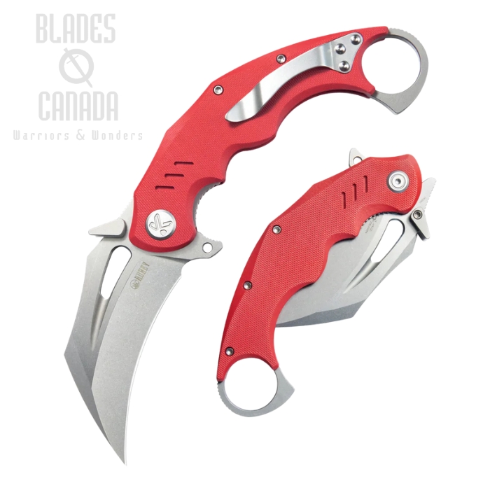 Kubey Wrath Flipper Folding Karambit Knife, 14C28N Beadblast, G10 Red, KU261D