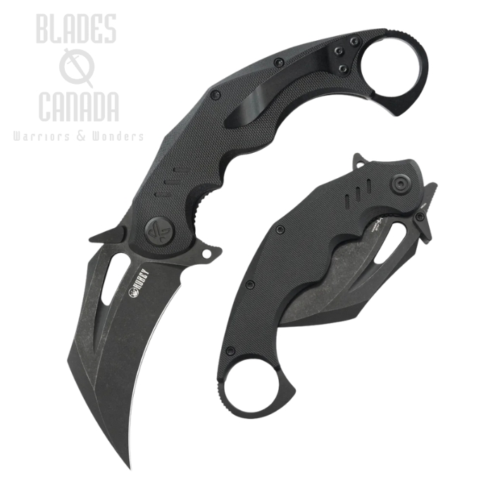 Kubey Wrath Flipper Folding Karambit Knife, 14C28N Blackwash, G10 Black, KU261E