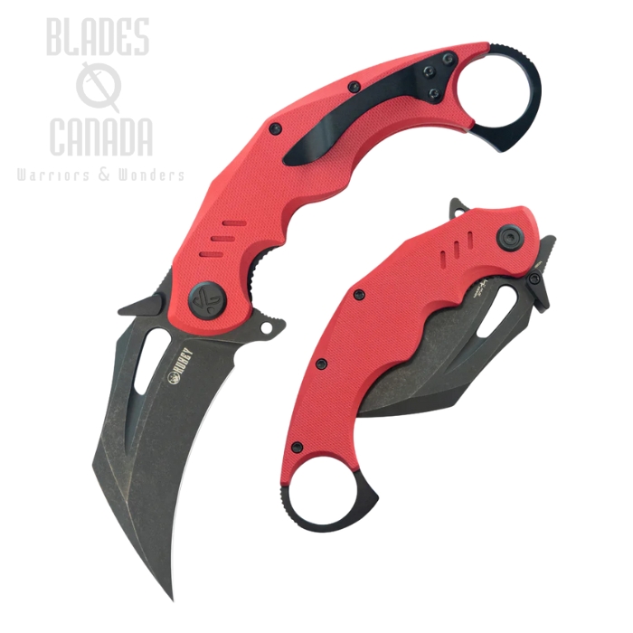 Kubey Wrath Flipper Folding Karambit knife, 14C28N Blackwash, G10 Red, KU261H