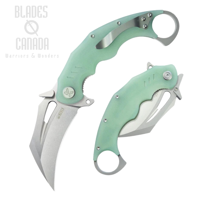 Kubey Wrath Flipper Folding Karambit Knife, 14C28N Beadblast, G10 Jade, KU261I