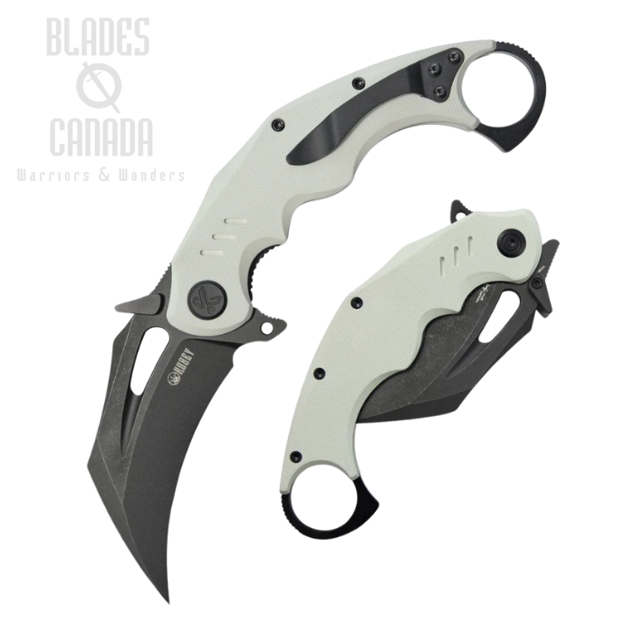 Kubey Wrath Flipper Folding Karambit Knife, 14C28N Blackwash, G10 White, KU261J