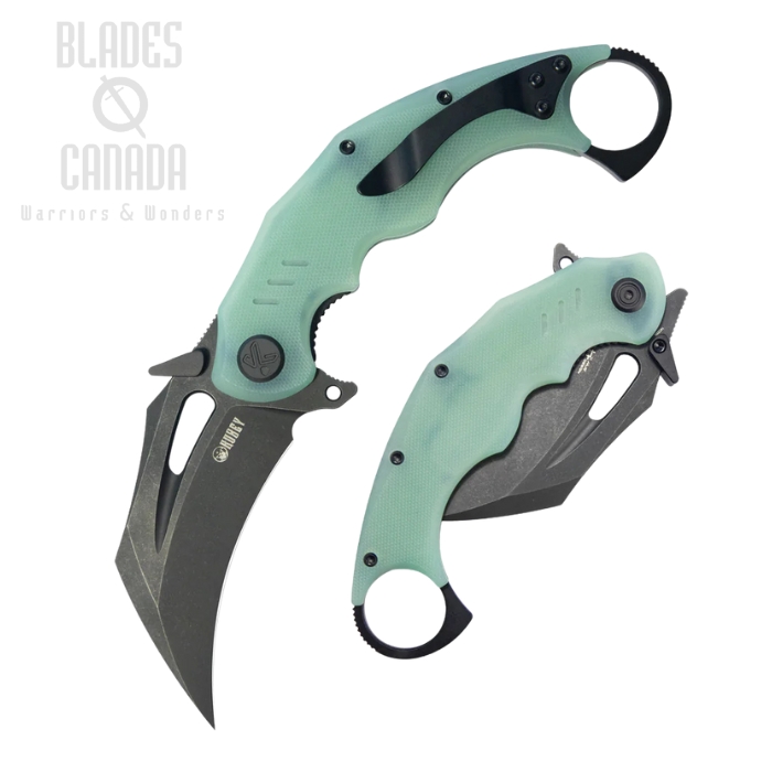 Kubey Wrath Flipper Folding Karambit Knife, 14C28N Blackwash, G10 Jade, KU261K