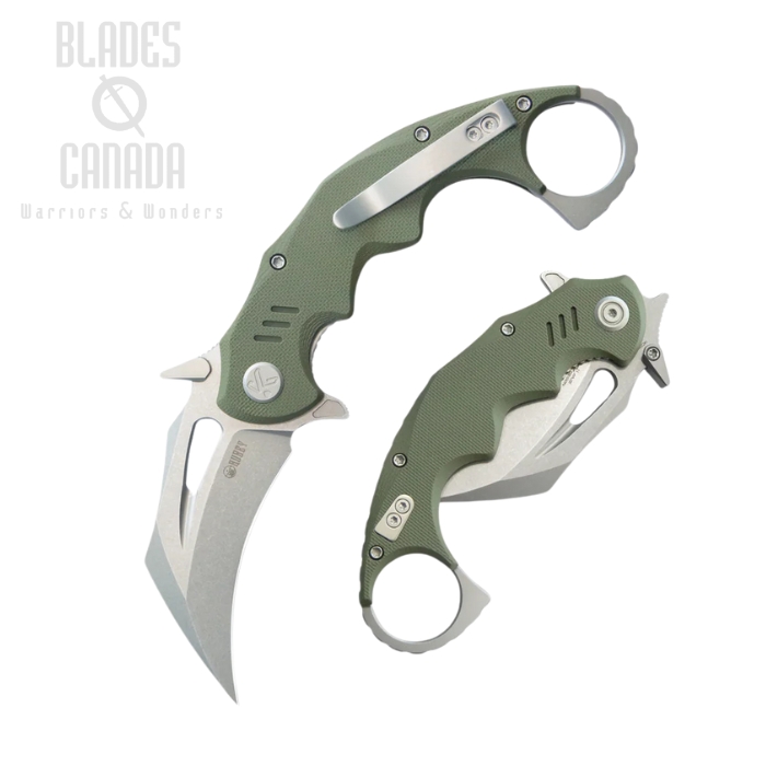 Kubey Mini Wrath Flipper Karambit Knife, 14C28N Beadblast, G10 Green, KU262B