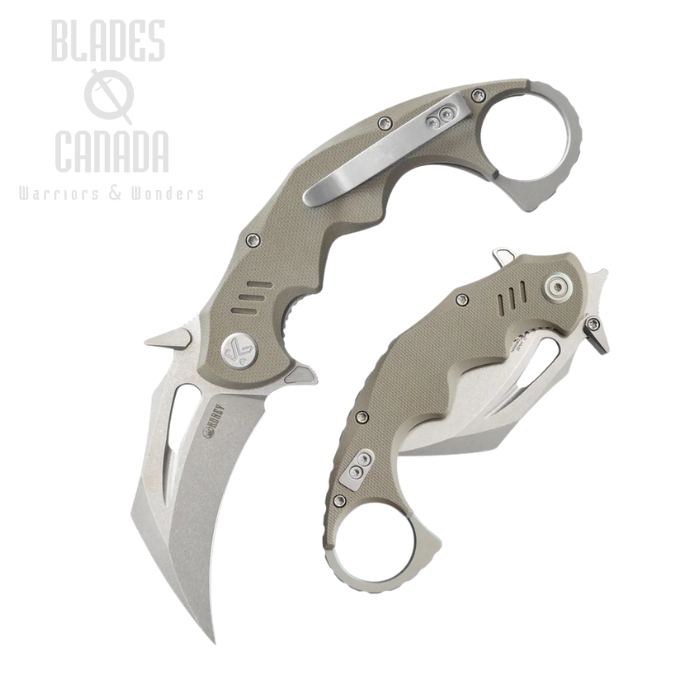 Kubey Mini Wrath Flipper Karambit Knife, 14C28N Beadblast, G10 Tan, KU262C