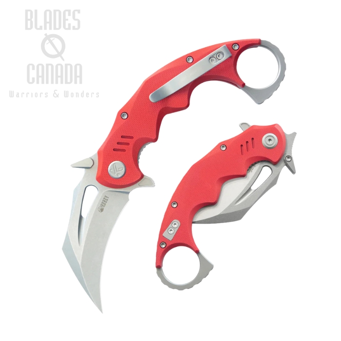 Kubey Mini Wrath Flipper Karambit Knife, 14C28N Beadblast, G10 Red, KU262D