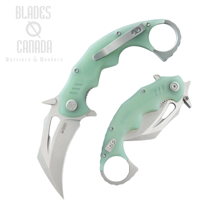 Kubey Mini Wrath Flipper Karambit Knife, 14C28N Beadblast, G10 Jade, KU262J