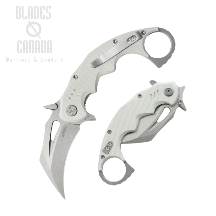 Kubey Mini Wrath Flipper Karambit Knife, 14C28N Beadblast, G10 White, KU262K