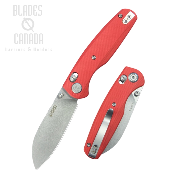 Kubey Breeze Crossbar Lock Folding Knife, 14C28N Stonewash, G10 Red, KU288B