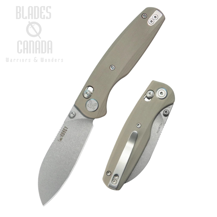 Kubey Breeze Crossbar Lock Folding Knife, 14C28N Stonewash, G10 Tan, KU288C