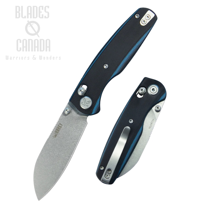 Kubey Breeze Crossbar Lock Folding Knife, 14C28N Stonewash, G10 Black/Blue, KU288D