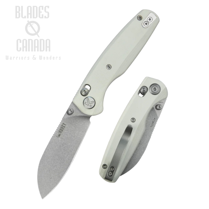 Kubey BReeze Crossbar Lock Folding Knife, 14C28N Stonewash, G10 White, KU288E