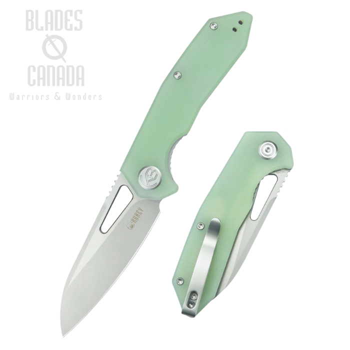 Kubey Vagrant Folding Knife, 14C28N Sandblast, G10 Jade, KU291M