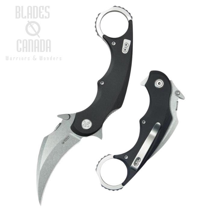 Kubey Rogue Pikal Flipper Karambit Knife, 14C28N Stonewash, G10 Black, KU298A