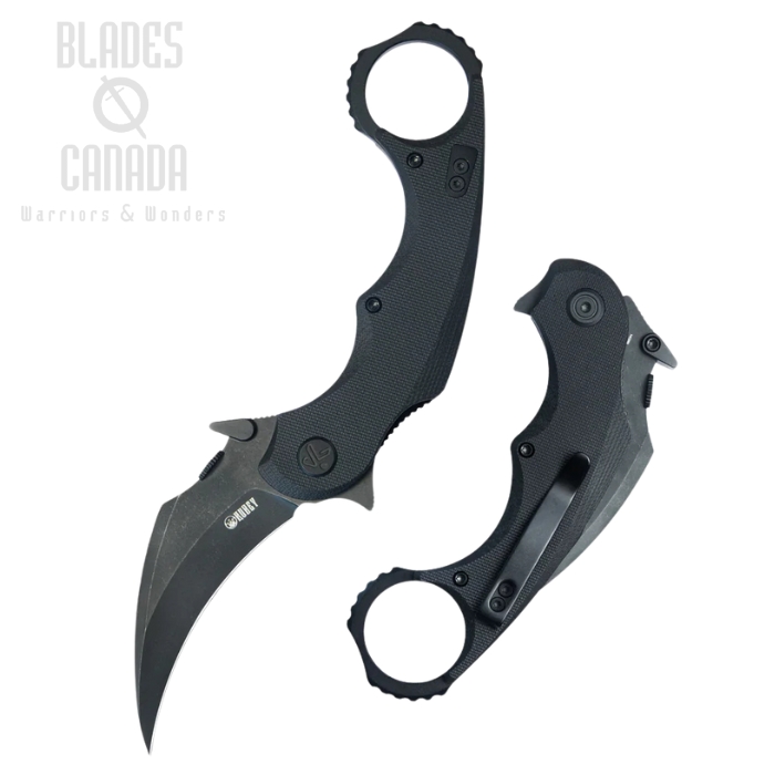 Kubey Rogue Pikal Flipper Karambit Knife, 14C28N Blackwash, G10 Black, KU298B